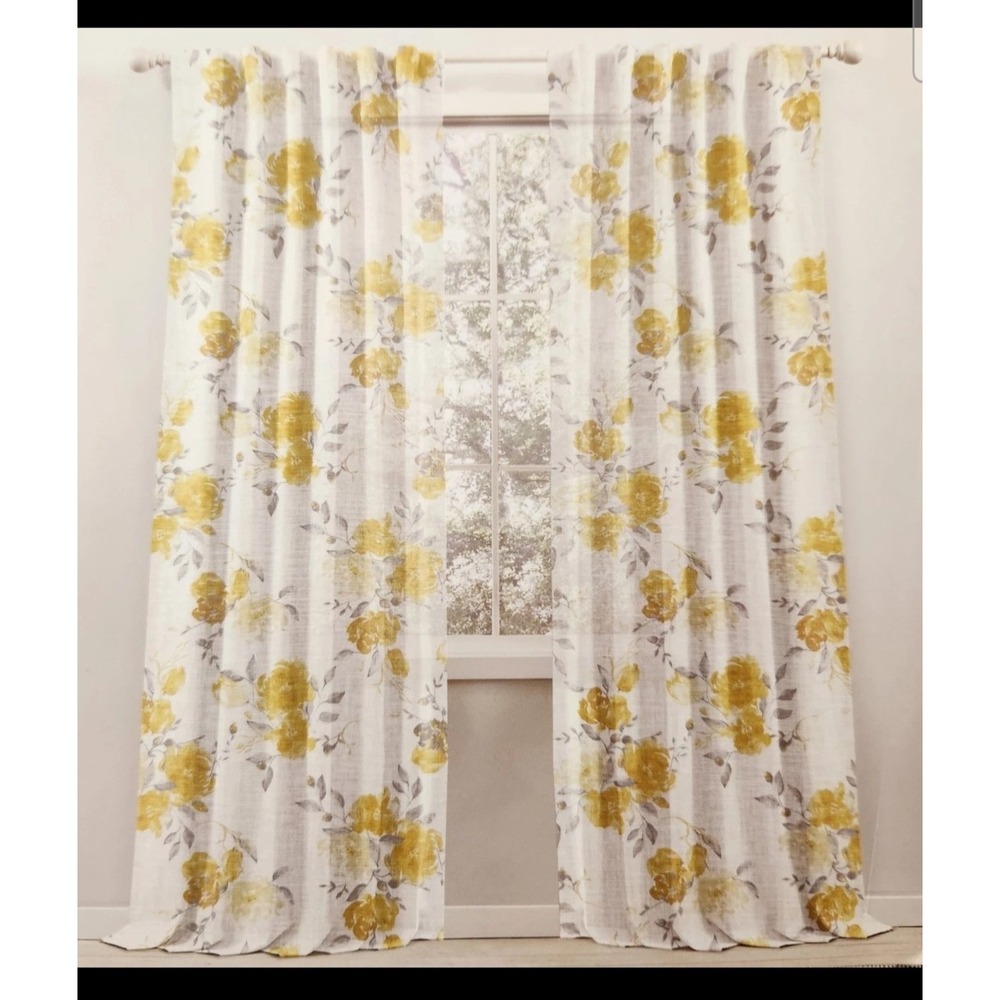 2 pc Ralph Lauren Window Curtain Panels Belleisle Yellow Floral 50" x 84" ea
